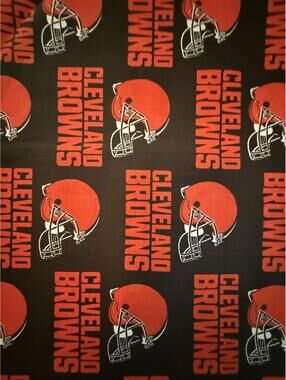 NFL Cleveland BROWNS Print Logo on Black 60" Cotton Fabric by 1/2 Yard